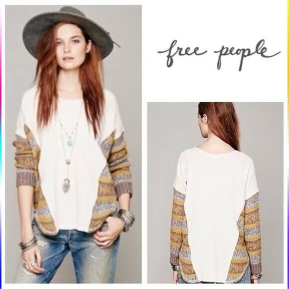Free People Beautiful Sinner Pullover Sweater Long Sleeve Knit Wool Blend Sz Med - Picture 1 of 10